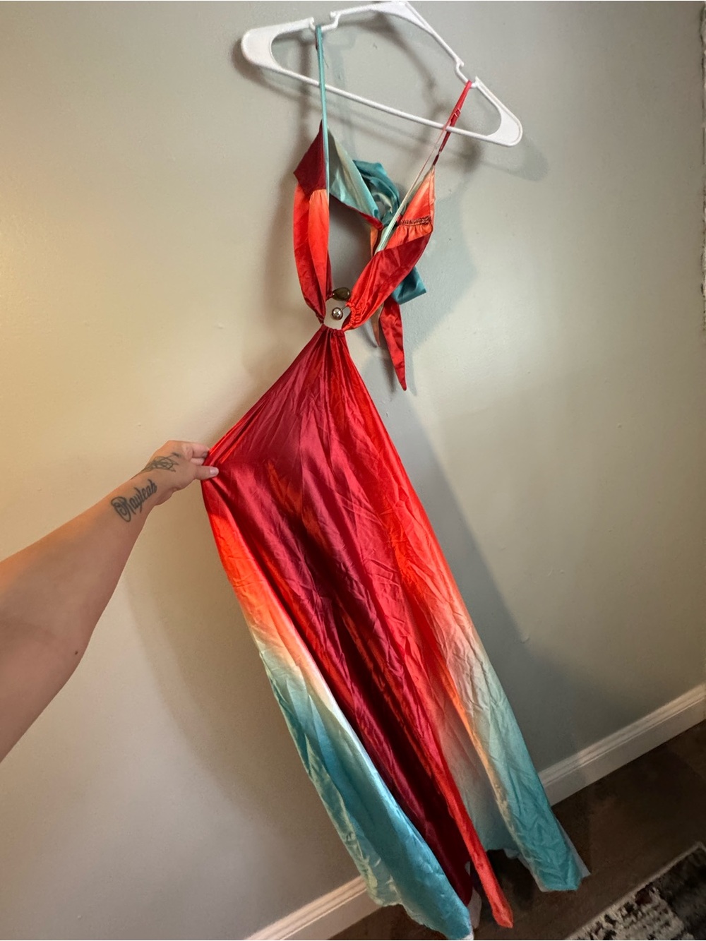 SHEIN Vibrant Ombre Maxi Dress with Tie-Back Detail Womens XS